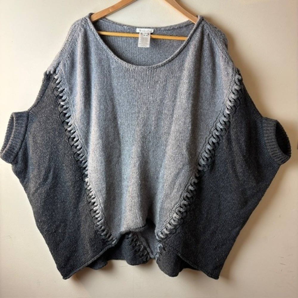 Womens O/S Minnie Rose Cashmere Lambswool‎ Blend Poncho Sweater Gray Batwing